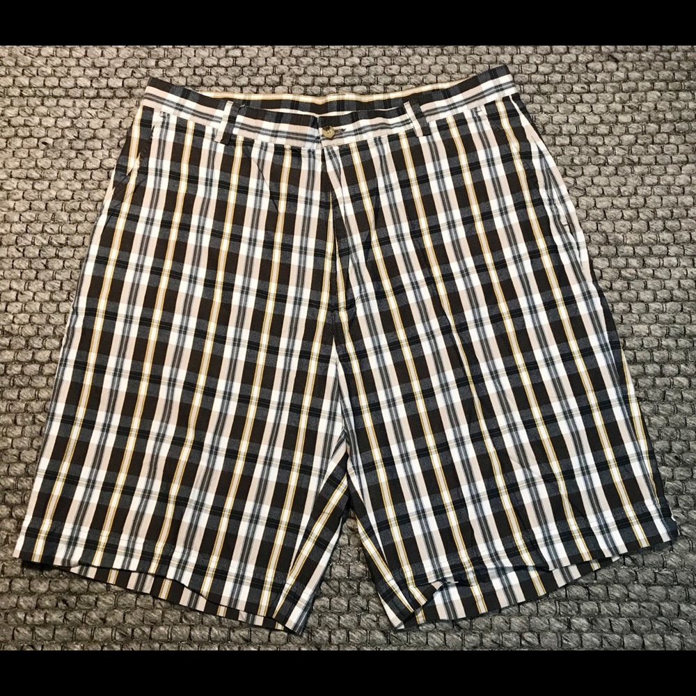 2000s Ashworth Blue and Silver Plaid Shorts 100% Cotton SC Palmetto Embroidery